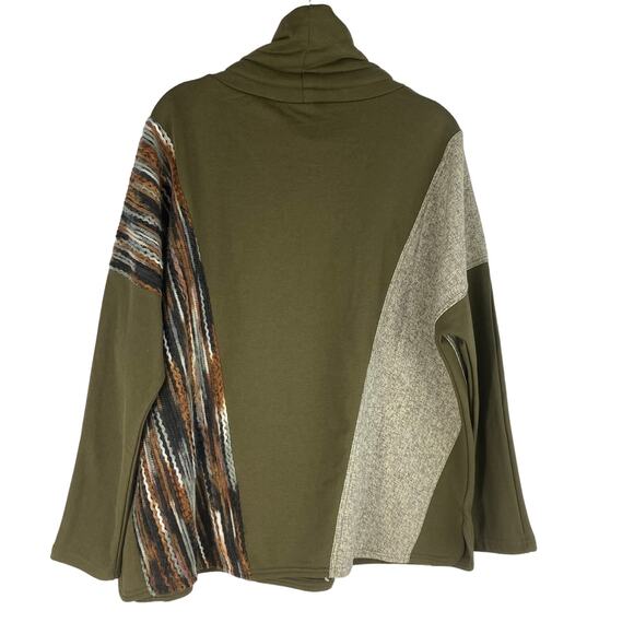 BKE Patchwork Sweater Women S Olive Green Cowl Neck Colorblock Dolman Sleeve - Picture 3 of 13
